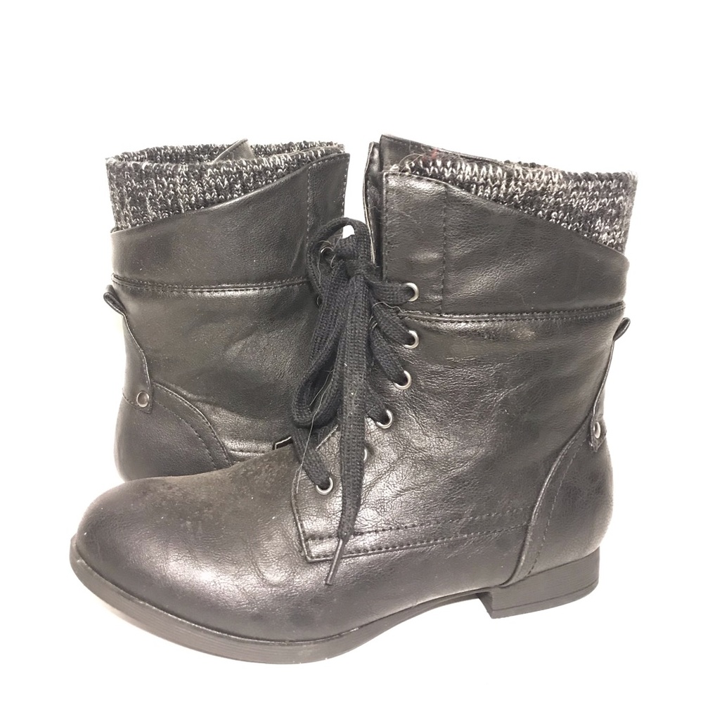 Black sweater combat booties